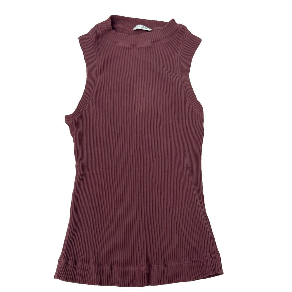 Brunello Cucinelli Monili Tank Top Womens XS Dusty Mauve Ribbed Sleeves Blouse
